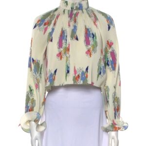 Tibi Floral Print Mock Neck Crop Top Size M